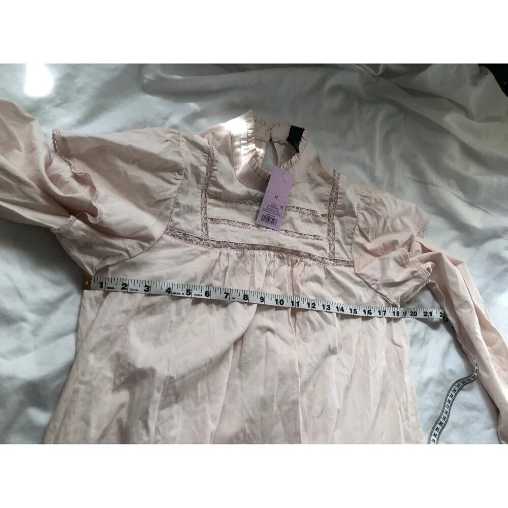 Wild Fable Pink High Neck Poplin Victorian Puff Sleeve Dress Medium - Picture 8 of 9